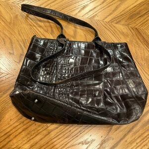 Dark Brown Croc-Embossed Leather Tote Bag